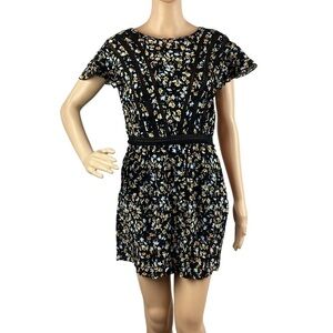 Zara Floral Lace Trimmed Mini Dress Size S Black